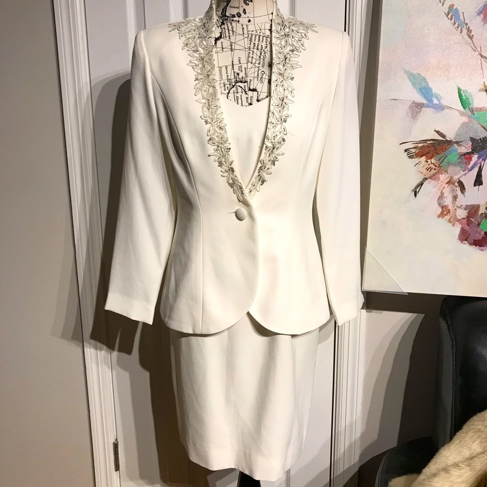 🔽Vintage Karen Miller Dress Suite Set 2 pcs Blazer Wedding Matching Embellish 8